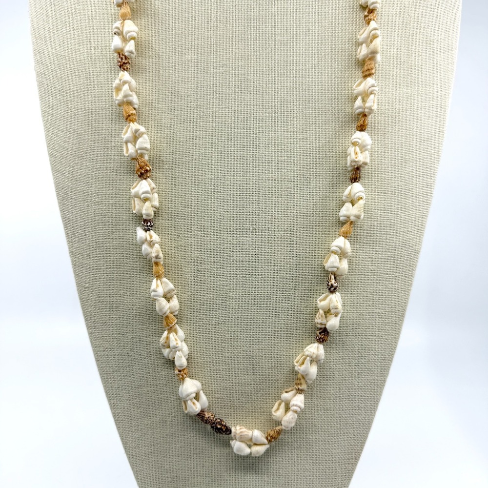 Boho Natural Cowrie Seashell Necklace Coastal Beach Summer Beaded 32in Cream